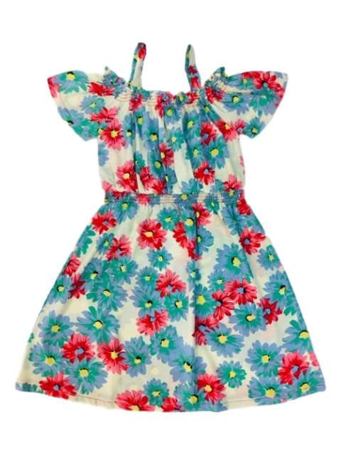 Girl Off-Shoulder Print Girls Dresses - Teal, Fuchsia, Navy, Yellow, Off-Shoulder, Spring Summer Dress (1 Piece)