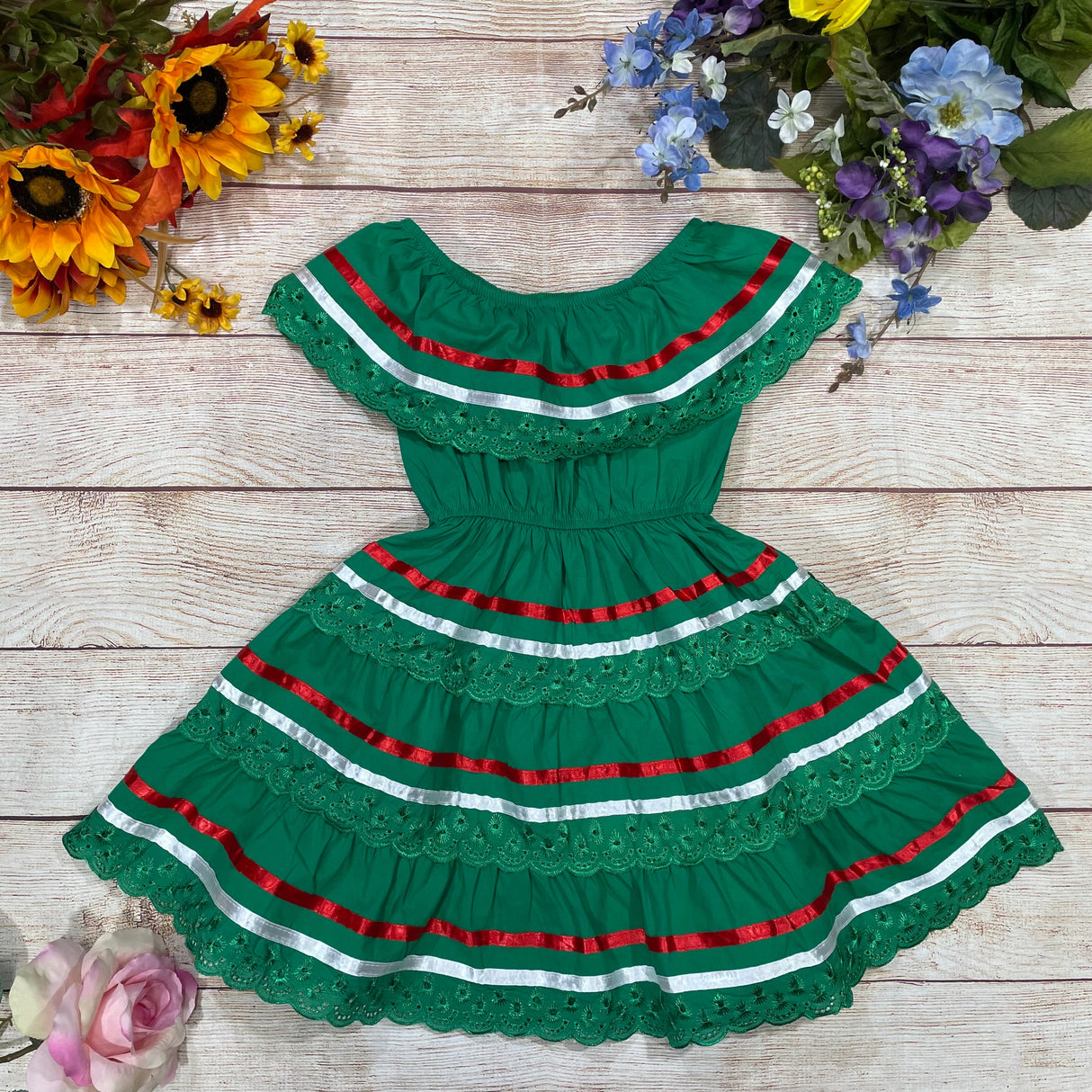 Traditional Mexican Cinco De Mayo Fiesta Dress - Green X, Girls Dress, Sizes 2-14 (1 Piece)