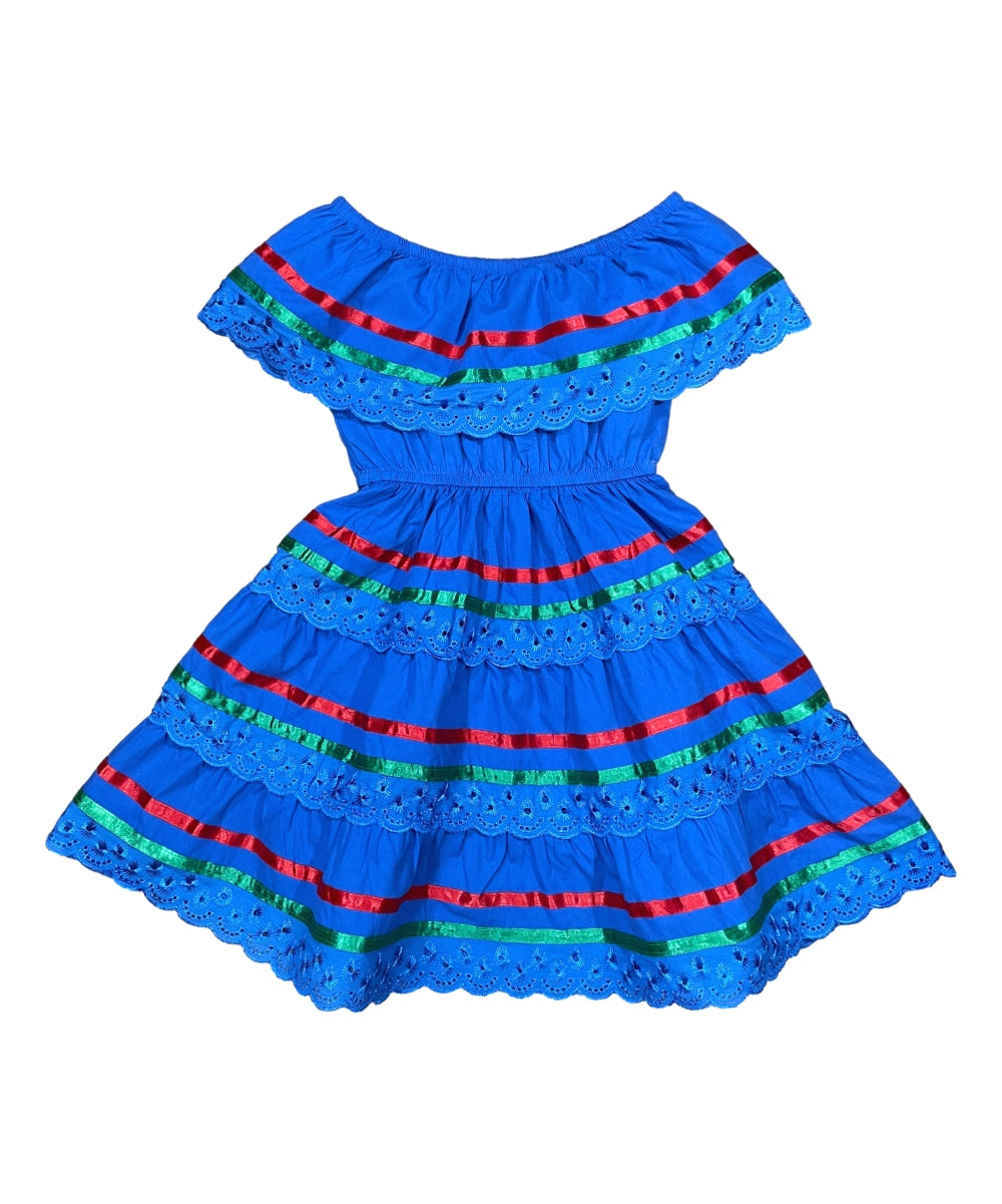 Royal X Traditional Mexican Fiesta Dress - Royal Blue, Cinco De Mayo Style, Sizes 2-14 (1 Piece)