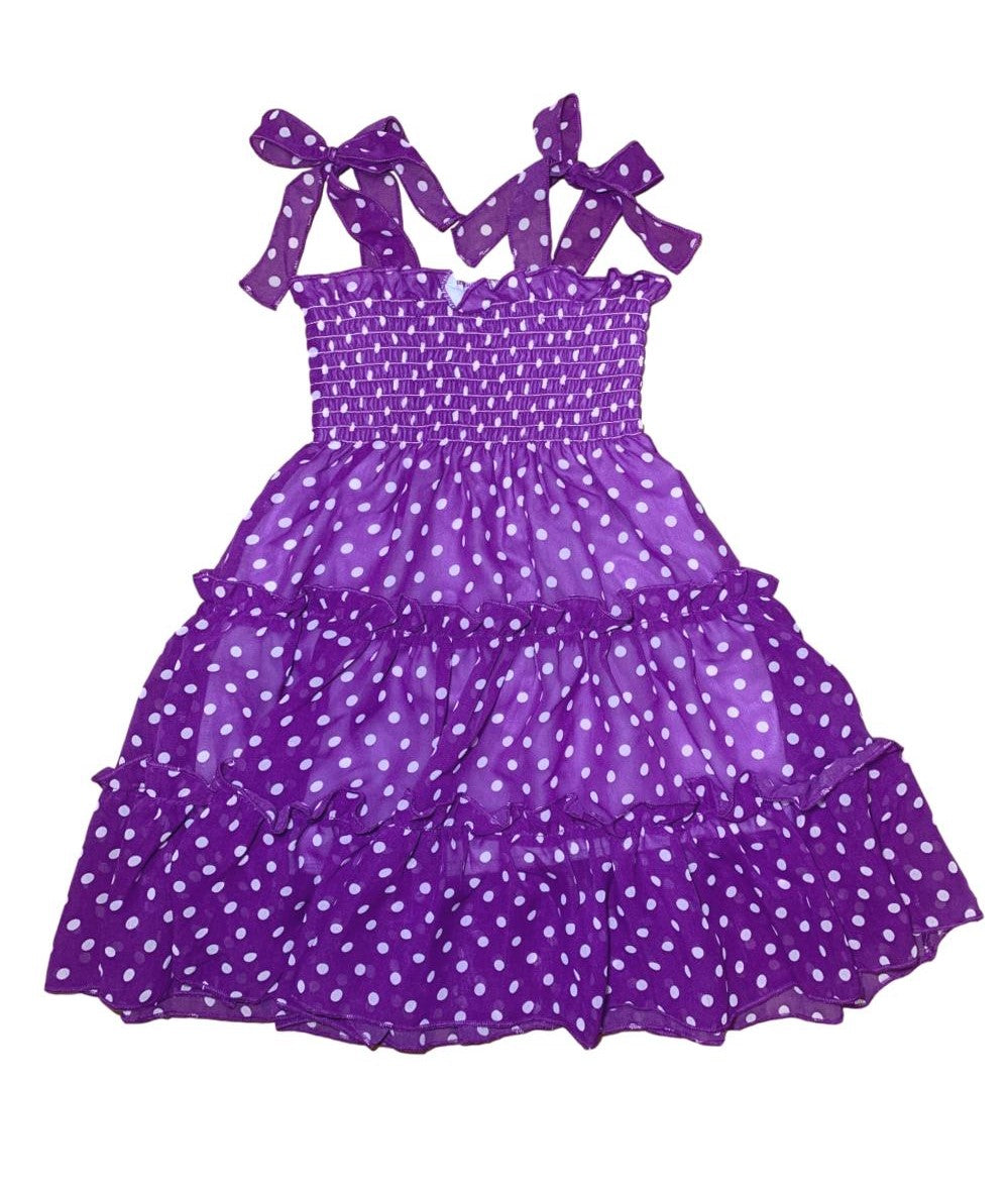 Girl Chiffon Dress Chiffon Fabric - Polka Dots B, Mint, Pink, Purple, Red, 2-8 (1 Piece)