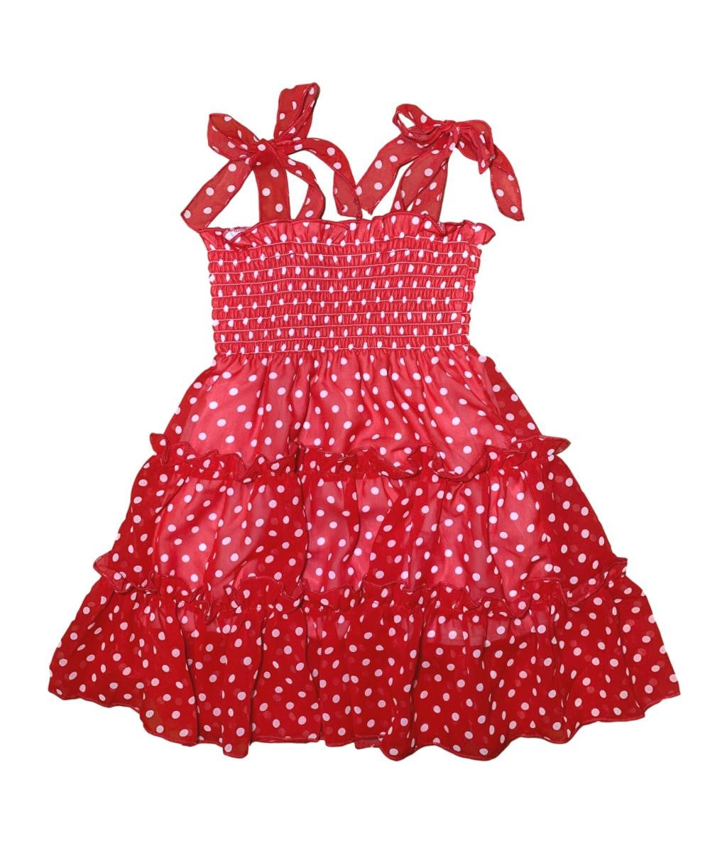 Girl Chiffon Dress Chiffon Fabric - Polka Dots B, Mint, Pink, Purple, Red, 2-8 (1 Piece)