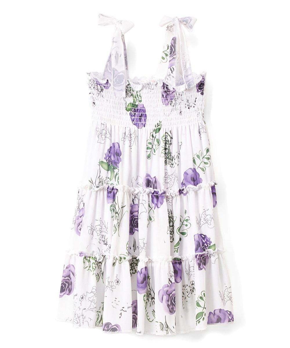 Girl Chiffon Dress Chiffon Fabric - Blooming Floral Pattern, Birdies Or Purple Rose, Straps (1 Dress)