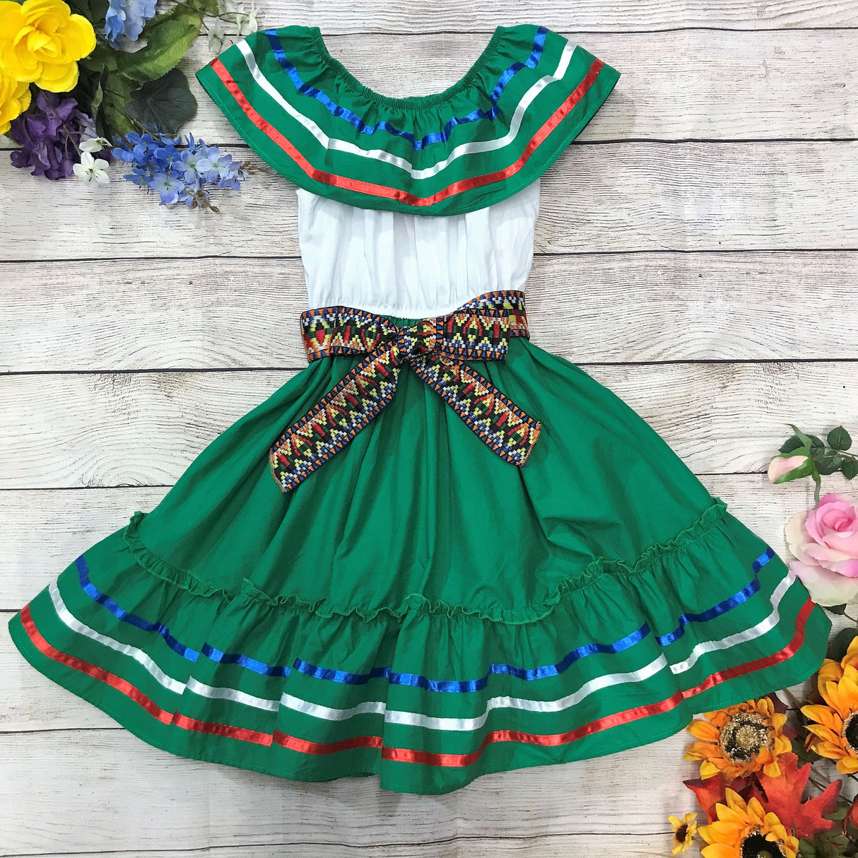 Unik Girl's Fancy Traditional Mexican Cinco De Mayo Fiesta Dress - Colorful Embroidered Fiesta Dress, Size 4-14 (1 Piece)