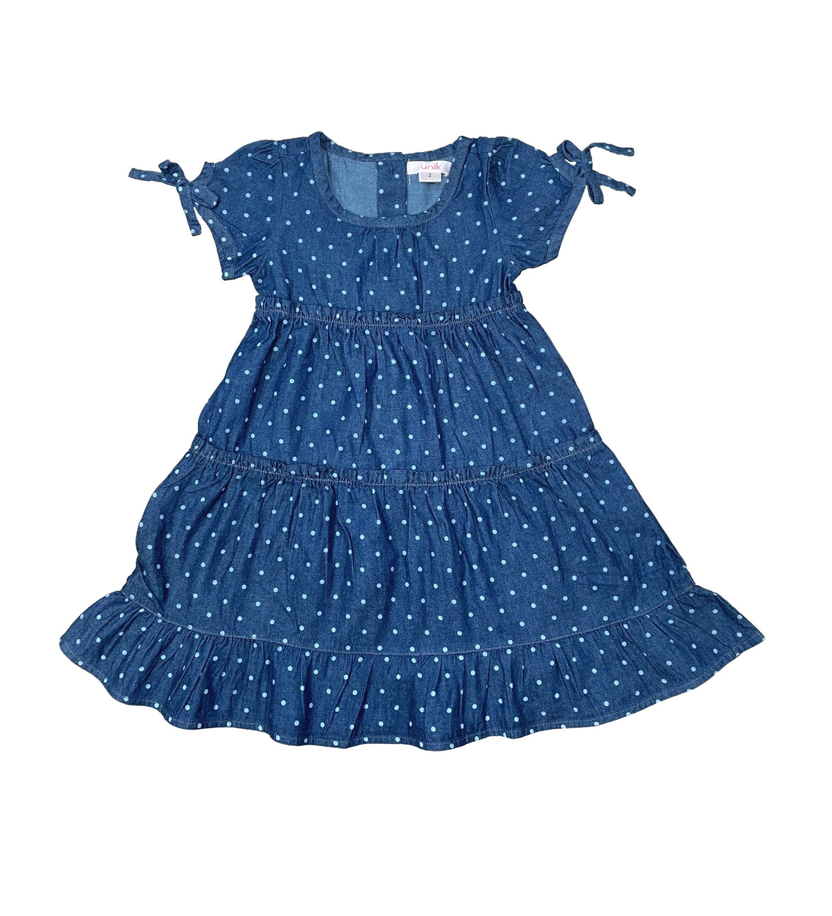 Girl Denim Dress 100 Percent Cotton Fabric - Polka Dots, Chambray, Leaf, Diamond, Floral, Colorful Pattern, Sizes 2-8 (1 Piece)