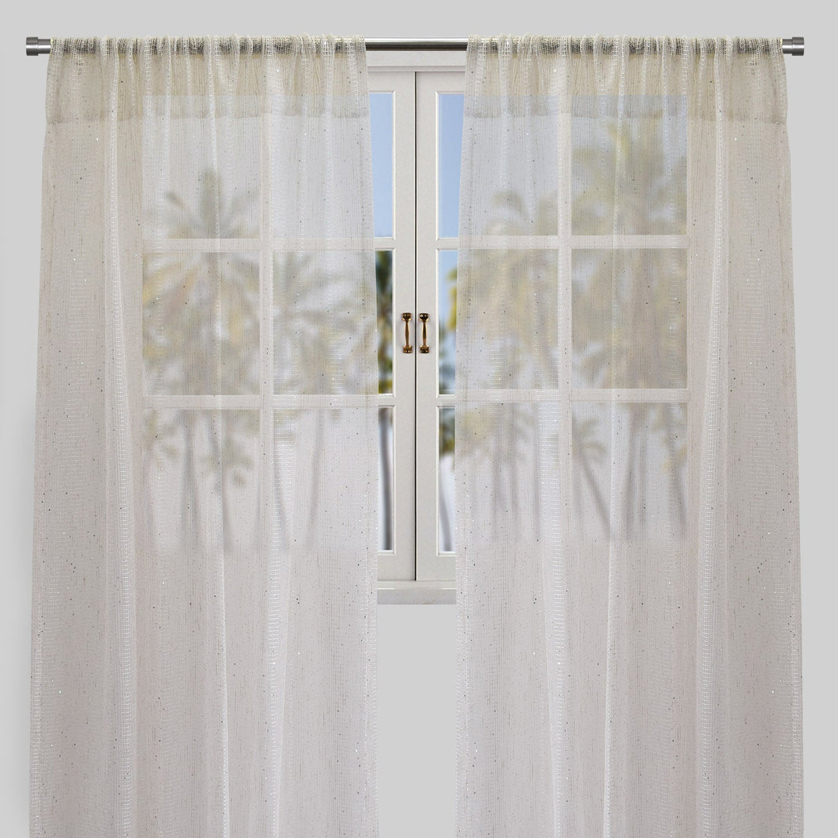 Balia Polyester Sheer Curtain Fabric - Ivory Net-Like Sequins, 54" X 96" Rod Pocket (2 Panels)
