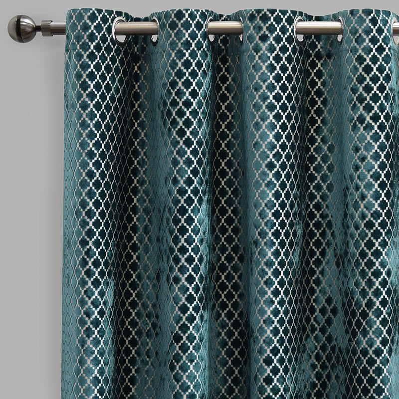 Central Geometric Cut Velvet Fabric - Moroccan Lattice Pattern, 54" X 96" (Sold By The Pair)