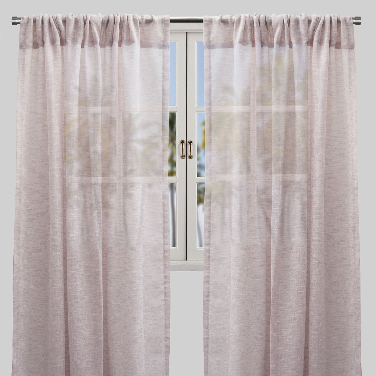 Champion Polyester Sheer Curtain Fabric - Metallic Linen Look, Transparent, 54" X 96", Rod Pocket, Set Of 2 (1 Pair)