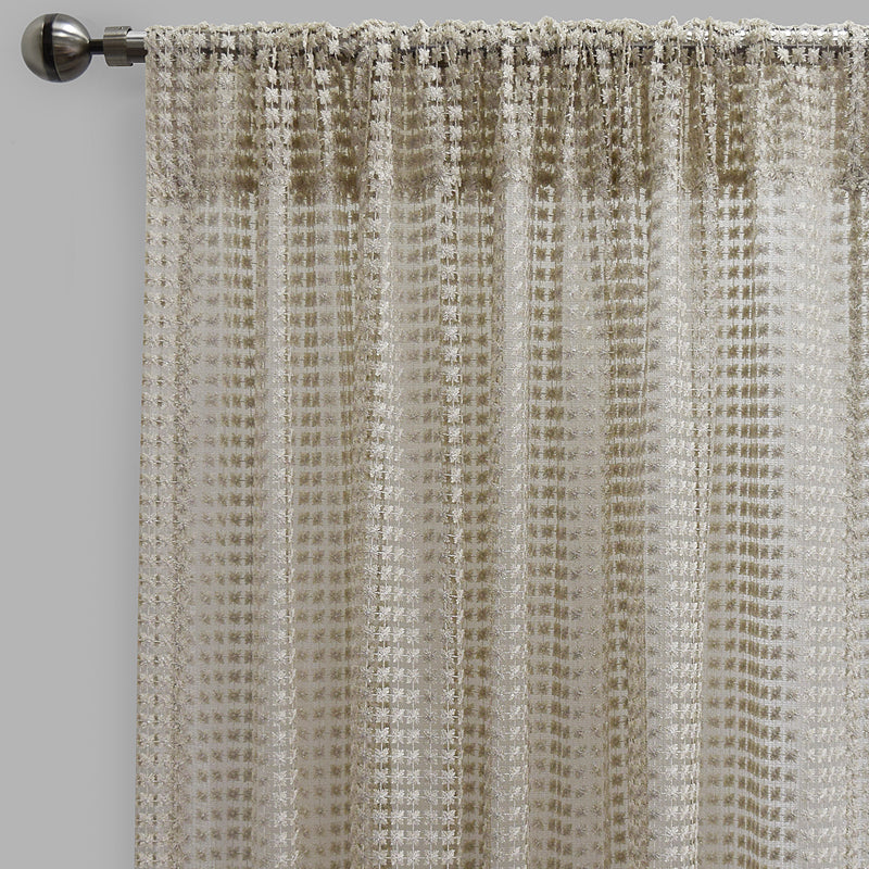 Clover Polyester Fabric - Metallic Floral Sheer, Beige, 54" X 96" (2 Panels)