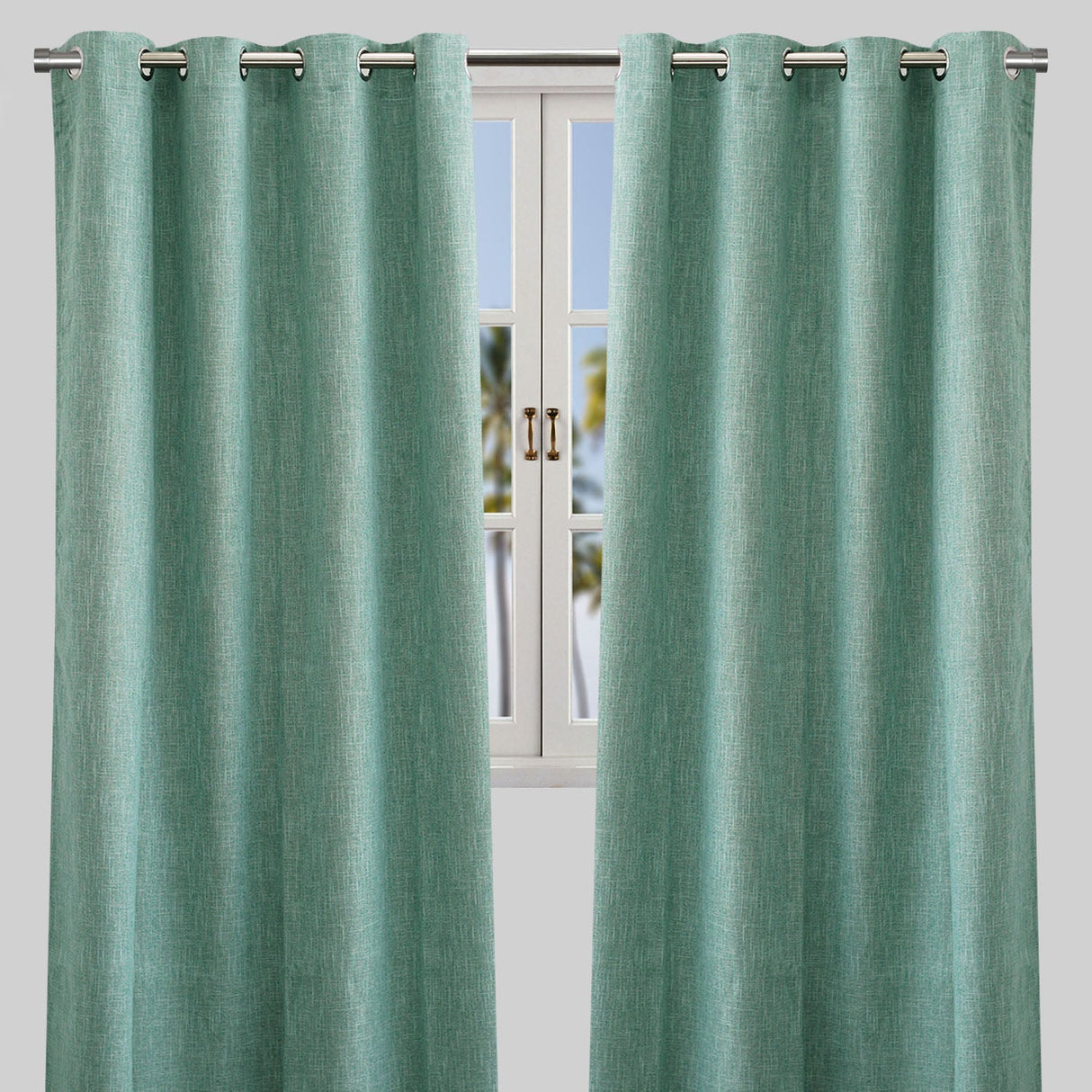 Colony Curtain Panels Polyester Fabric - Solid Linen Look Blackout, 50" X 84", Grommet, Latte, Gray, Teal, Sky (2 Panels)