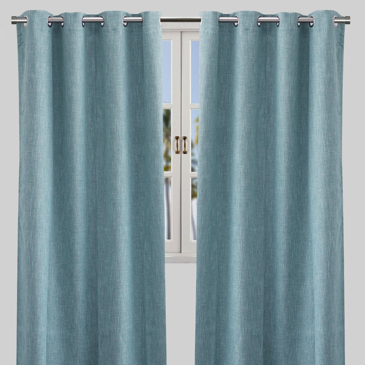 Colony Curtain Panels Polyester Fabric - Solid Linen Look Blackout, 50" X 84", Grommet, Latte, Gray, Teal, Sky (2 Panels)