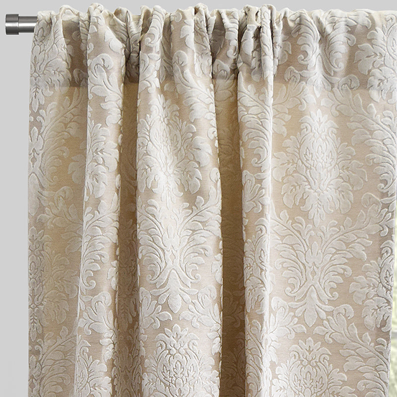 Georgina Curtain Panels Polyester Fabric - Traditional Damask Floral Cut Velvet Jacquard, 54" X 96", Rod Pocket, Room Darkening (1 Pair)