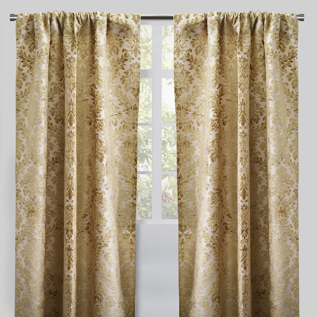 Georgina Curtain Panels Polyester Fabric - Traditional Damask Floral Cut Velvet Jacquard, 54" X 96", Rod Pocket, Room Darkening (1 Pair)