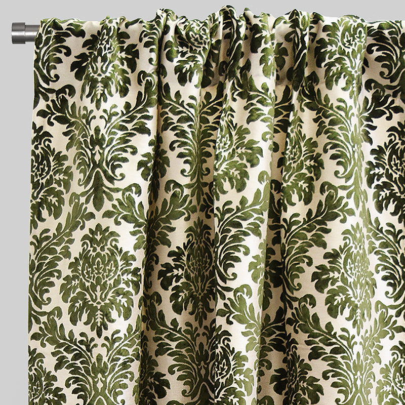 Georgina Curtain Panels Polyester Fabric - Traditional Damask Floral Cut Velvet Jacquard, 54" X 96", Rod Pocket, Room Darkening (1 Pair)