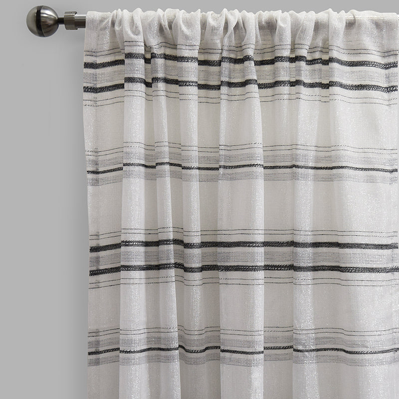 Giorgio Linen Look Polyester Fabric - Metallic Striped Sheer, 54" X 96", Spa, Gray, Beige (2 Panels)