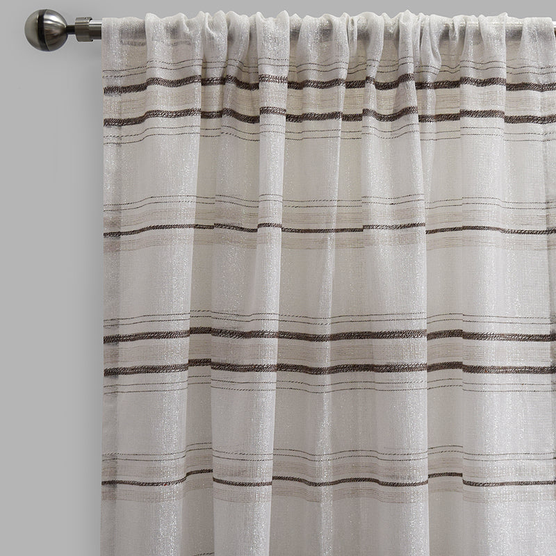 Giorgio Linen Look Polyester Fabric - Metallic Striped Sheer, 54" X 96", Spa, Gray, Beige (2 Panels)