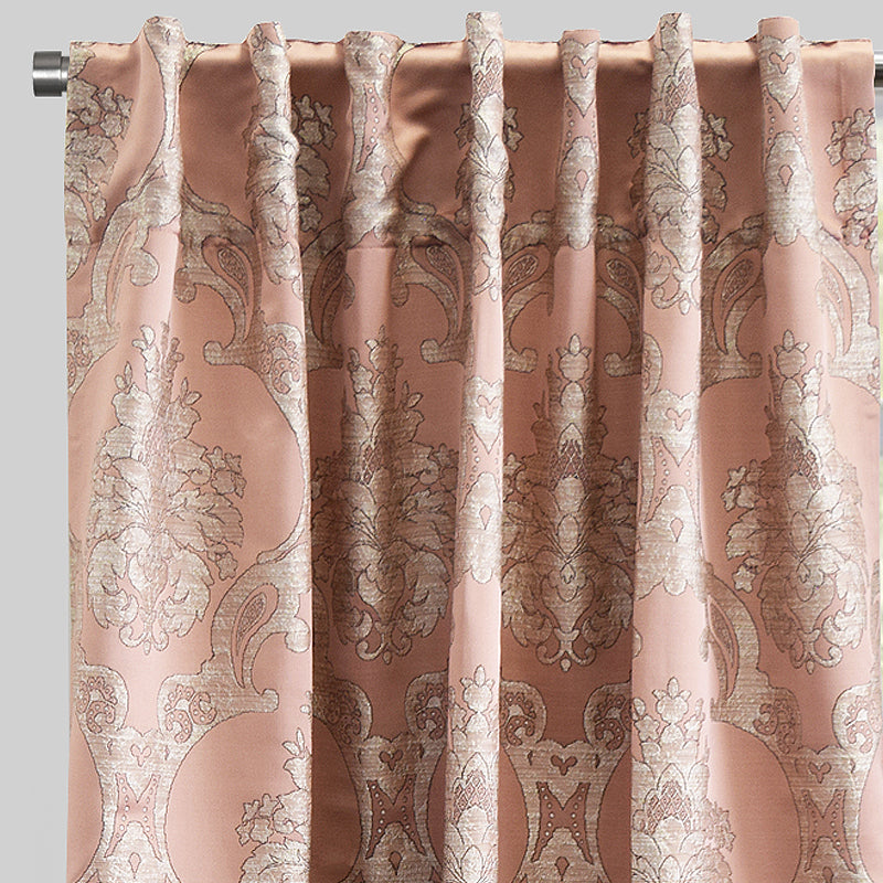 Katherine Traditional Jacquard Polyester Fabric - Textured Damask Faux Silk, Room Darkening, 54" X 96", Rod Pocket - Back Tab (1 Pair)
