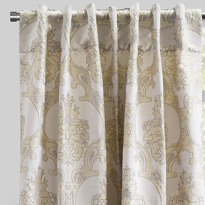Katherine Traditional Jacquard Polyester Fabric - Textured Damask Faux Silk, Room Darkening, 54" X 96", Rod Pocket - Back Tab (1 Pair)
