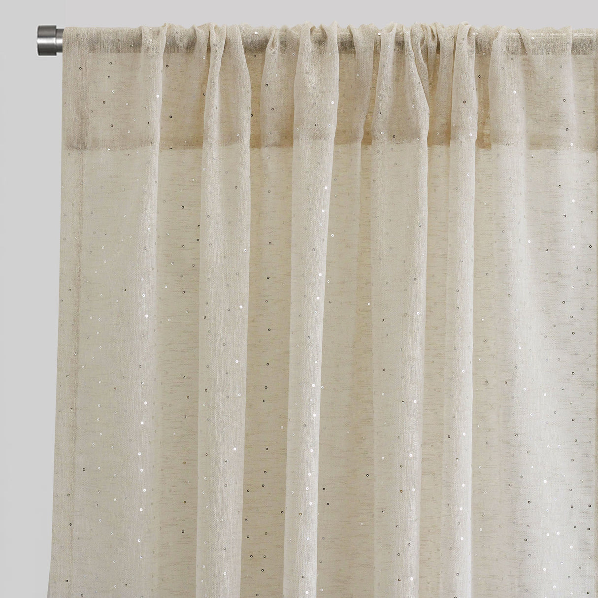 Polak Sheer Polyester Fabric - Sequins, Ivory, 54X84, 54X96, Rod Pocket (Set Of 2)