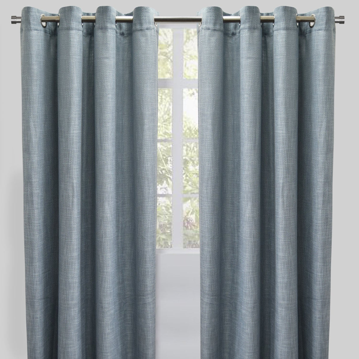 Raider Linen Blend Curtain Fabric - Solid Textured Chevron Pattern, Spa, 54" X 96" (2 Panels)