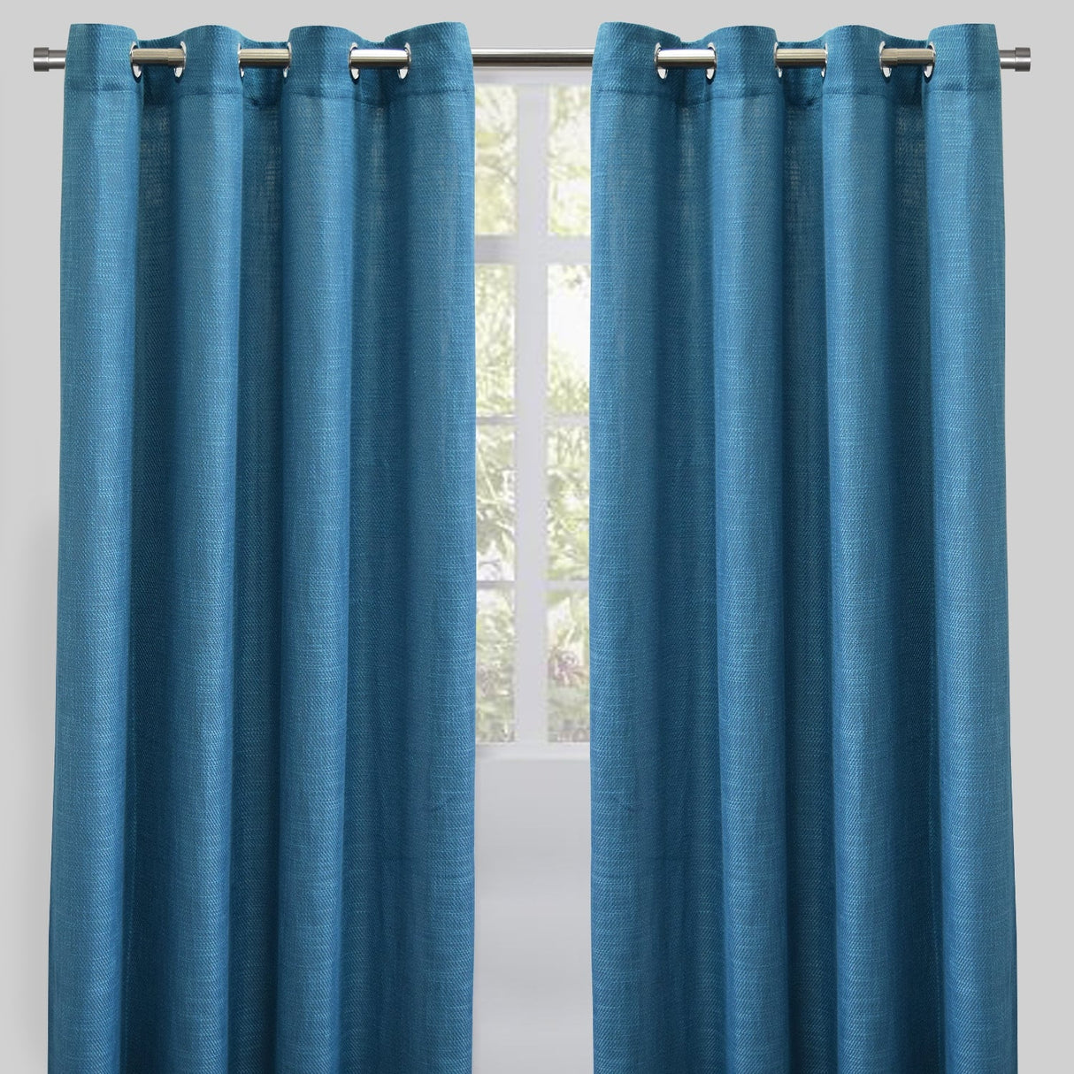 Raider Linen Blend Curtain Fabric - Solid Textured Chevron Pattern, Spa, 54" X 96" (2 Panels)