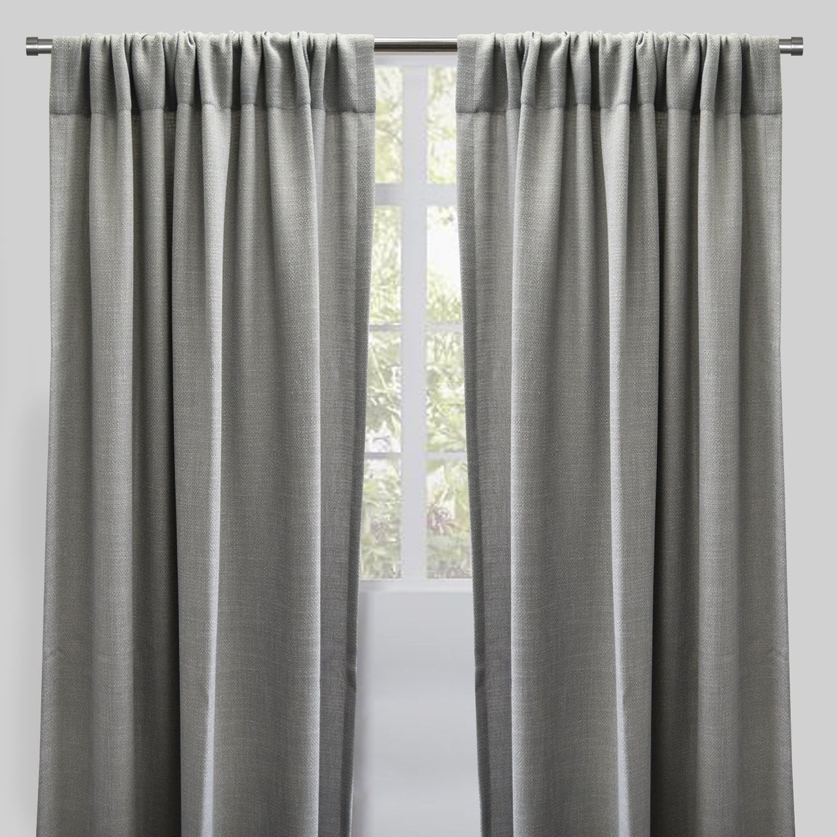 Reno Linen Look Polyester Fabric - Solid Textured Sky, 54" X 96", Rod Pocket (2 Panels)