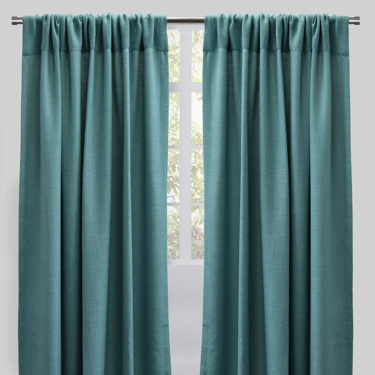 Reno Linen Look Polyester Fabric - Solid Textured Sky, 54" X 96", Rod Pocket (2 Panels)