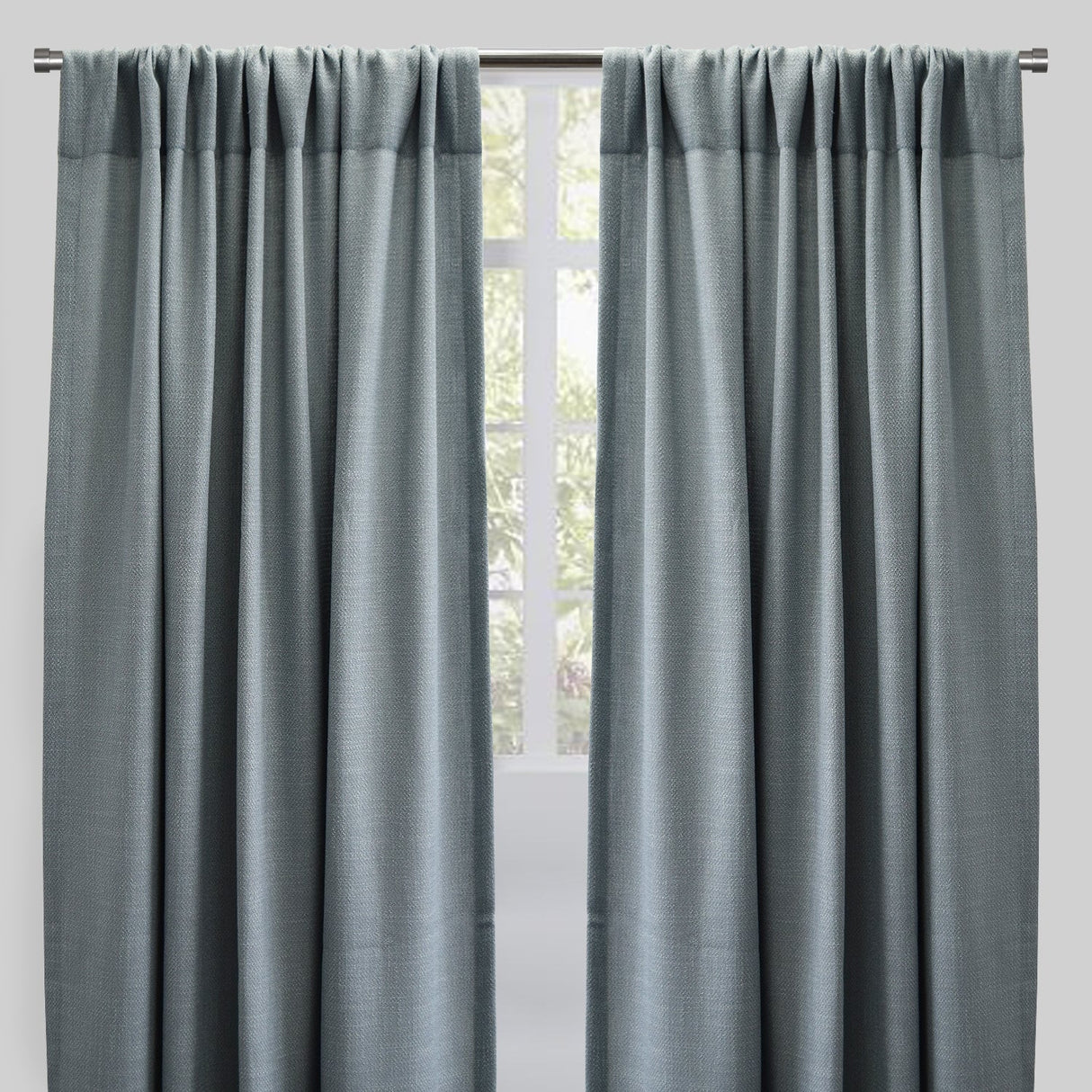 Reno Linen Look Polyester Fabric - Solid Textured Sky, 54" X 96", Rod Pocket (2 Panels)