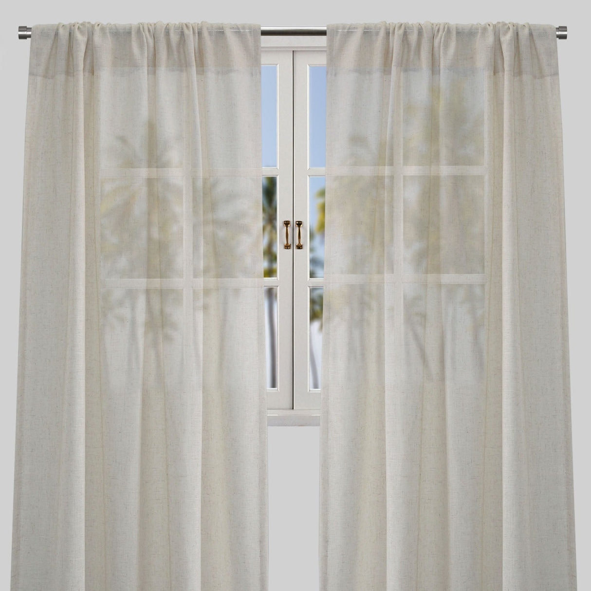 Ronan Curtain Panels Polyester Fabric - Solid Textured Linen Look Sheer, 54" Width X 84" Height, Rod Pocket (1 Pair)