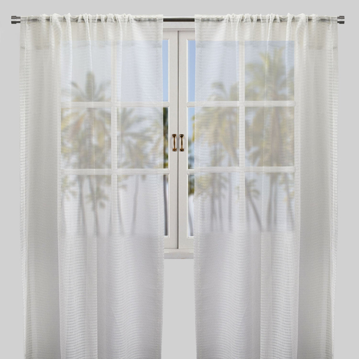 Ruby Polyester Fabric - Striped Shiny Sheer, 54" Width X 96" Height, Rod Pocket (2 Panels)