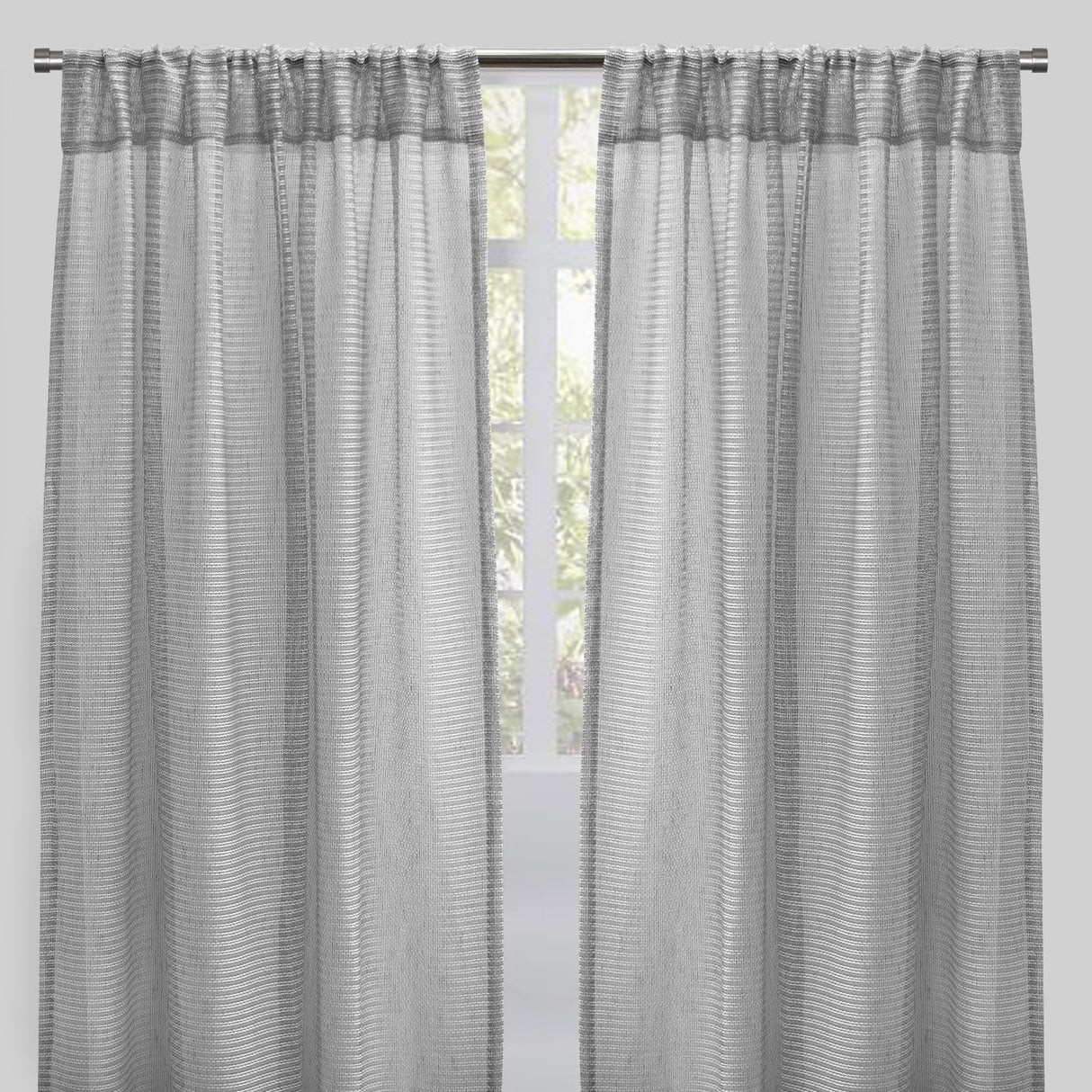 Ruby Polyester Fabric - Striped Shiny Sheer, 54" Width X 96" Height, Rod Pocket (2 Panels)