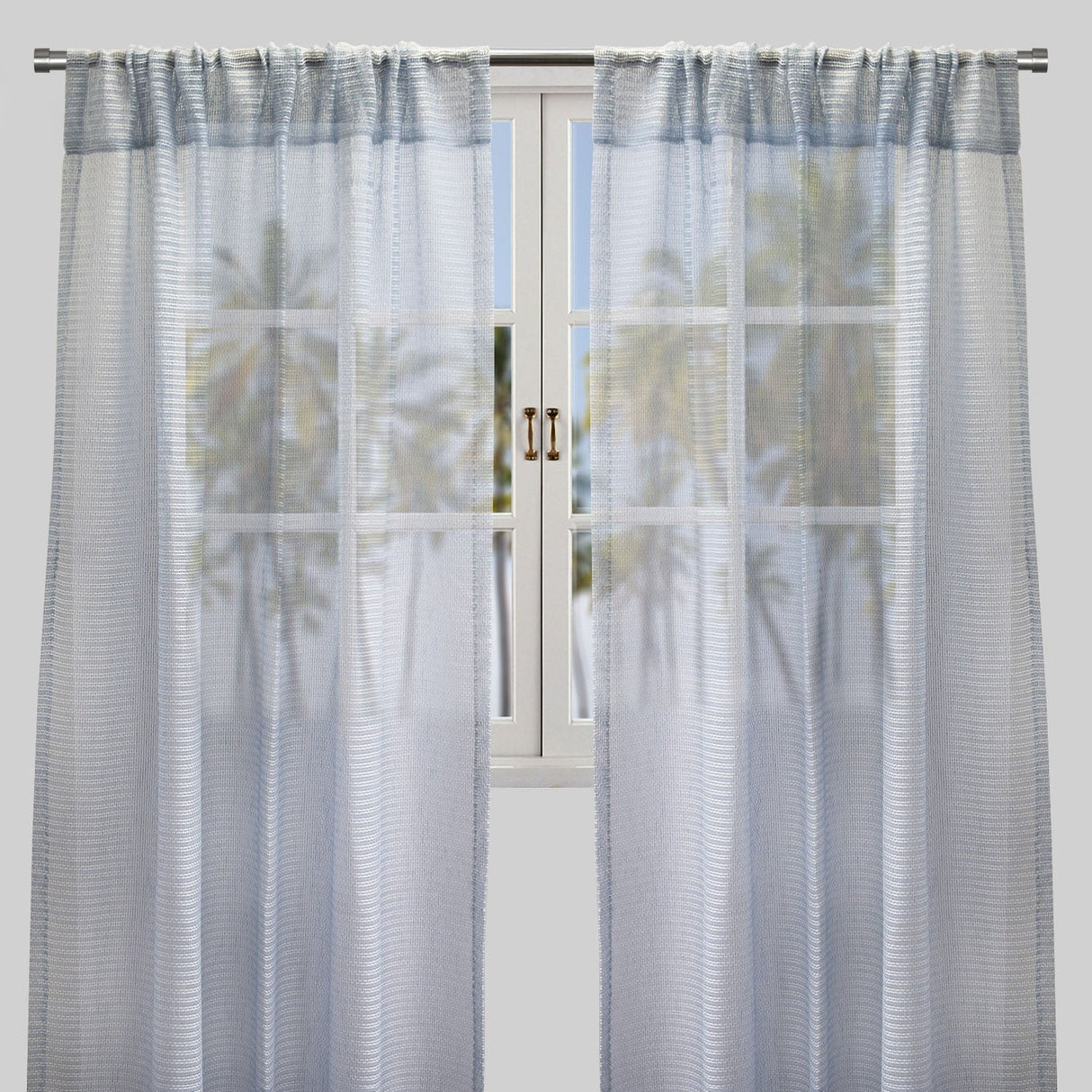 Ruby Polyester Fabric - Striped Shiny Sheer, 54" Width X 96" Height, Rod Pocket (2 Panels)