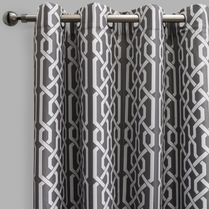 Samba Geometric Jacquard Polyester Fabric - Ivory, Pewter, Room Darkening, 54" X 96" (Sold By The Pair)