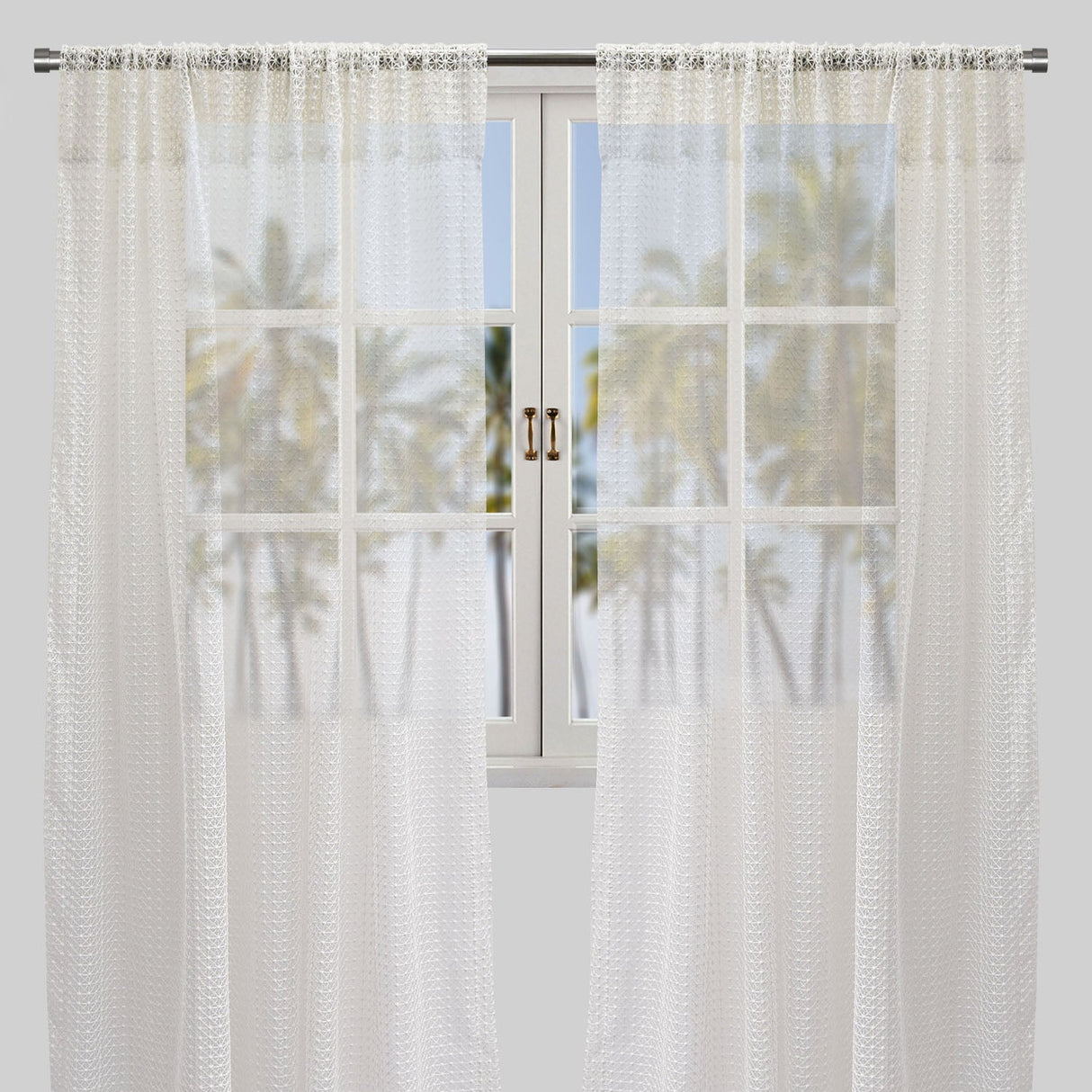Stormy Curtain Panels Polyester Fabric - White Geometric Net Like Sheer, 54" X 96" (1 Pair)