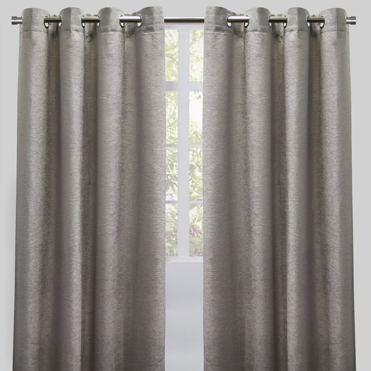 Throne Solid Textured Chenille Fabric - Beige, Silver, Spa, Room Darkening, Grommet, 54X84, 54X96 (2 Panels)