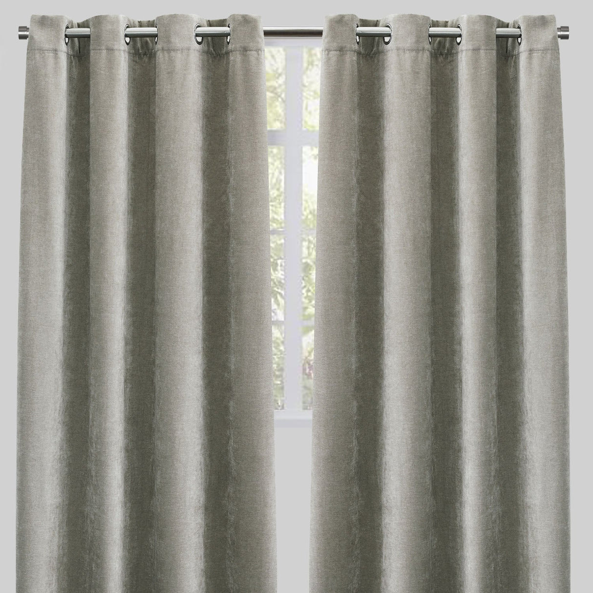 Vargas Curtain Panels Chenille Fabric - Solid, Beige, 54" X 96", Grommet (1 Pair)