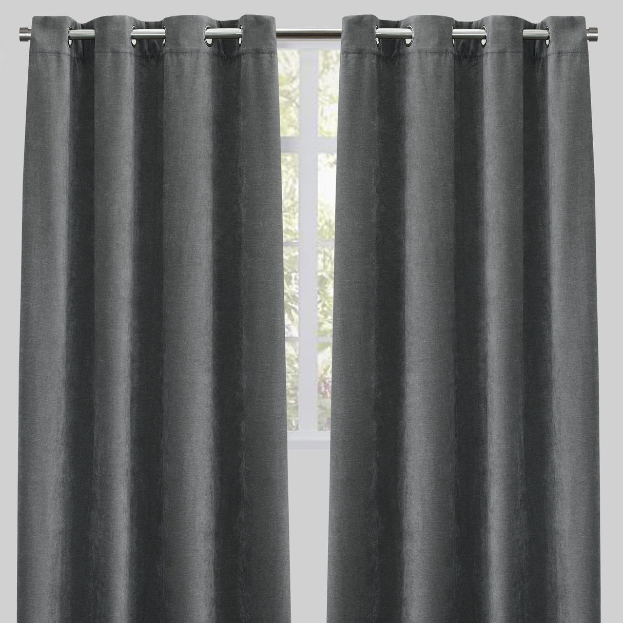 Vargas Curtain Panels Chenille Fabric - Solid, Beige, 54" X 96", Grommet (1 Pair)