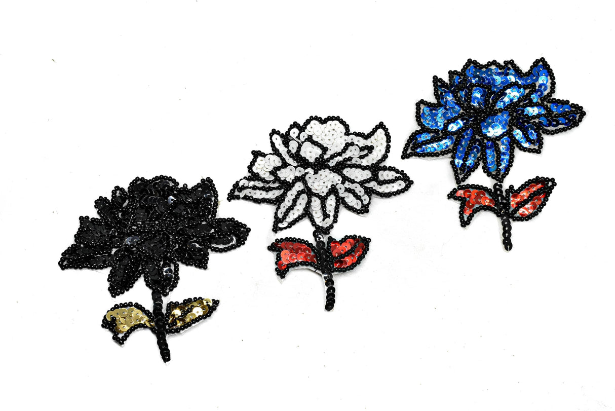 Sequins Flower Applique Iron-On Blue Red