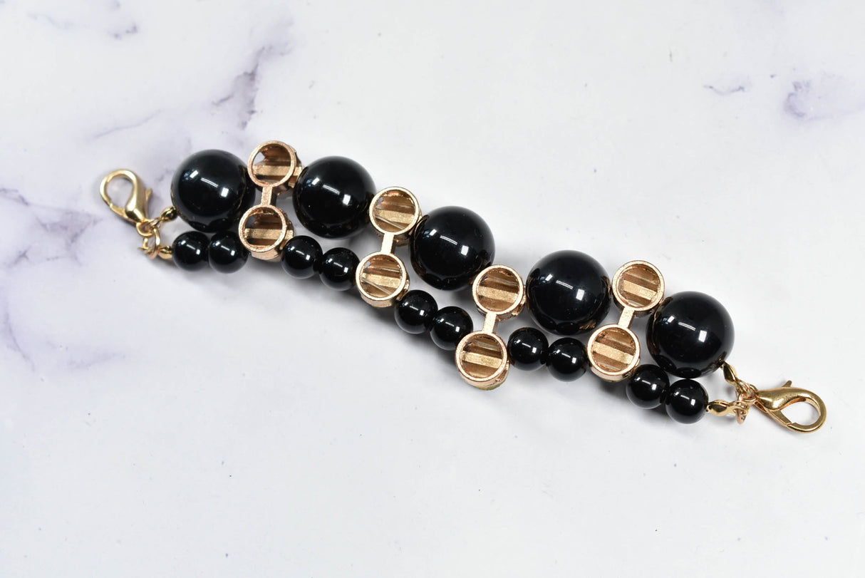 Rhinestone Beaded Connector Black Gold