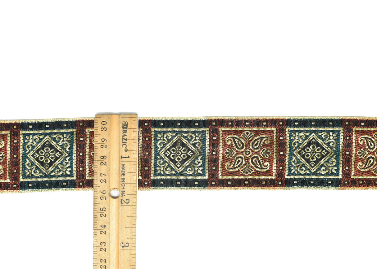 Jacquard Ribbon Burgundy Teal 2.70"