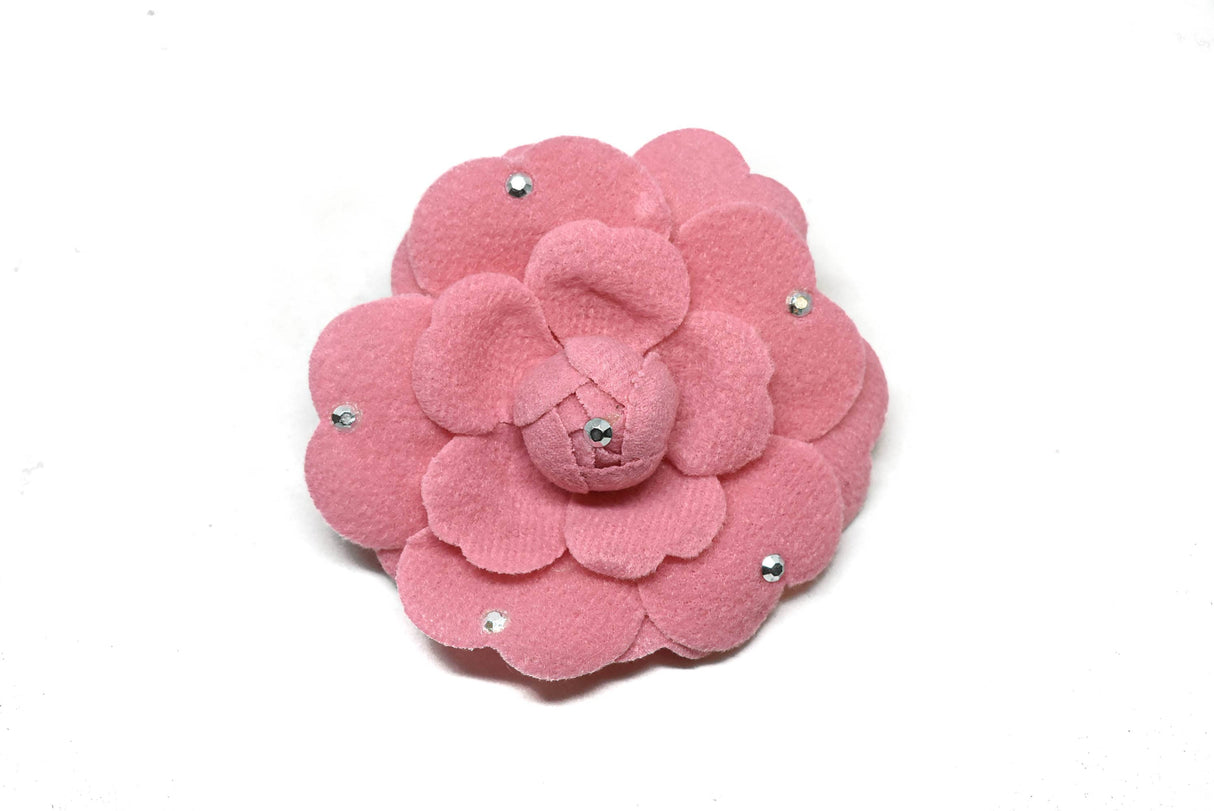 Flower Pin Pink Rose Rhinestone 2.75"