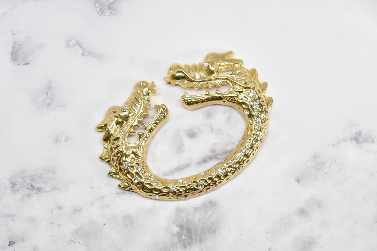 Rhinestone Dragon Head Buckle Gold 5.75in