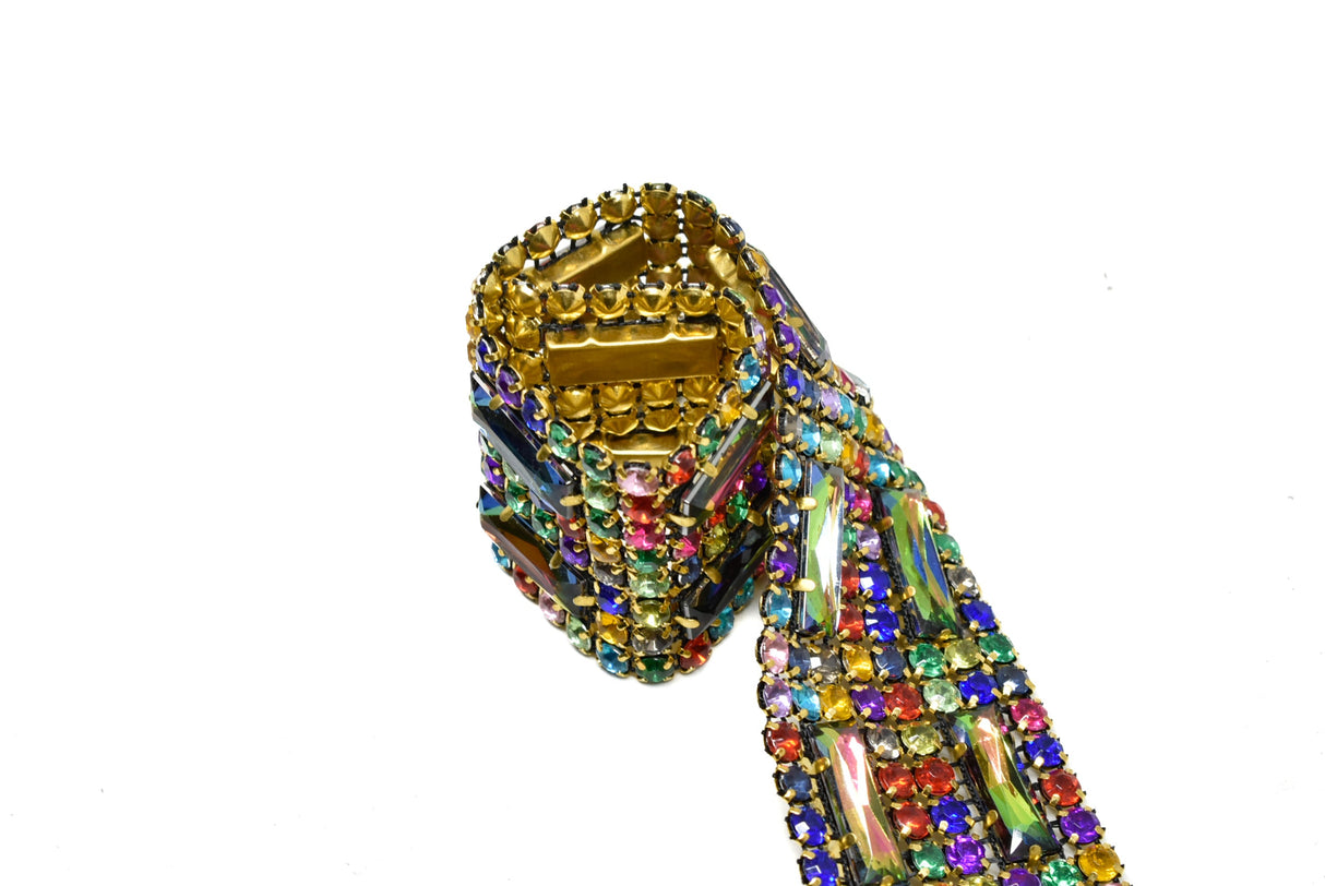 Rhinestone Trim Multi-Color Gold Cupping 1.5"