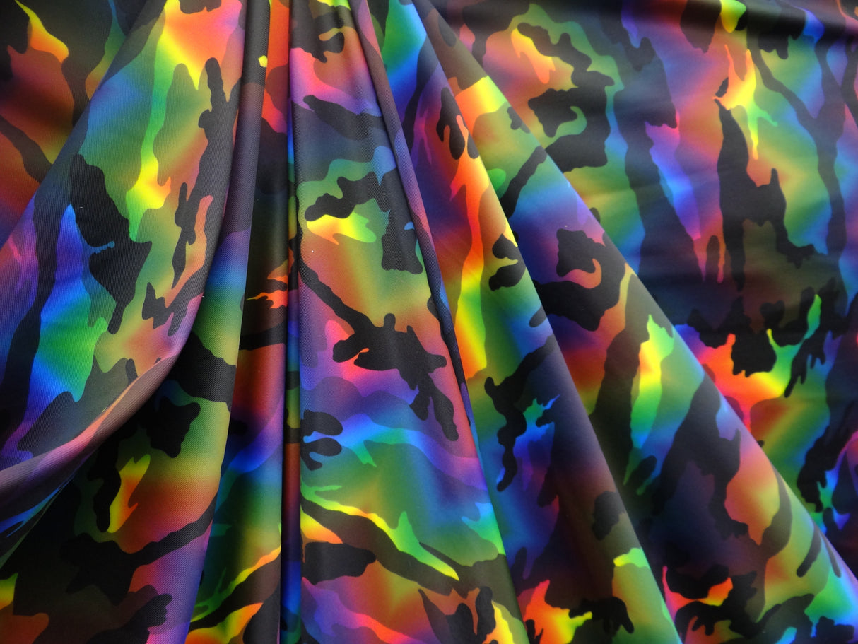 Rainbow Camouflage Polyester Spandex Fabric - Multicolor Camouflage, 58"/60" Width (1 Yard)