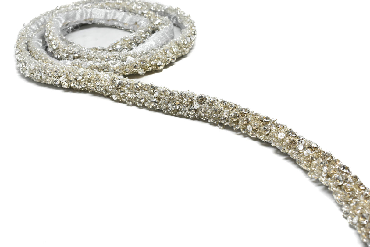 Rhinestone Beaded Applique Belt 1" Silver