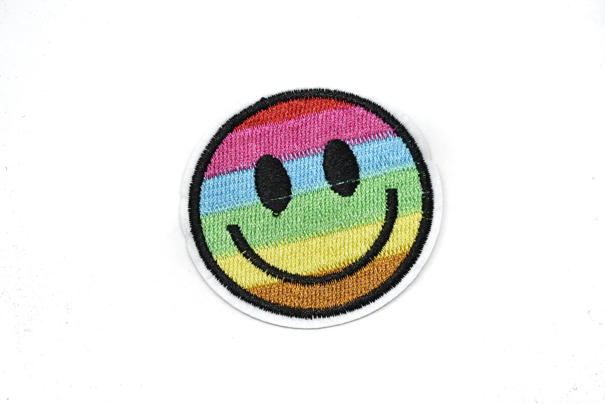 Embroidered Rainbow Smiley Face Iron-On Patch 2"