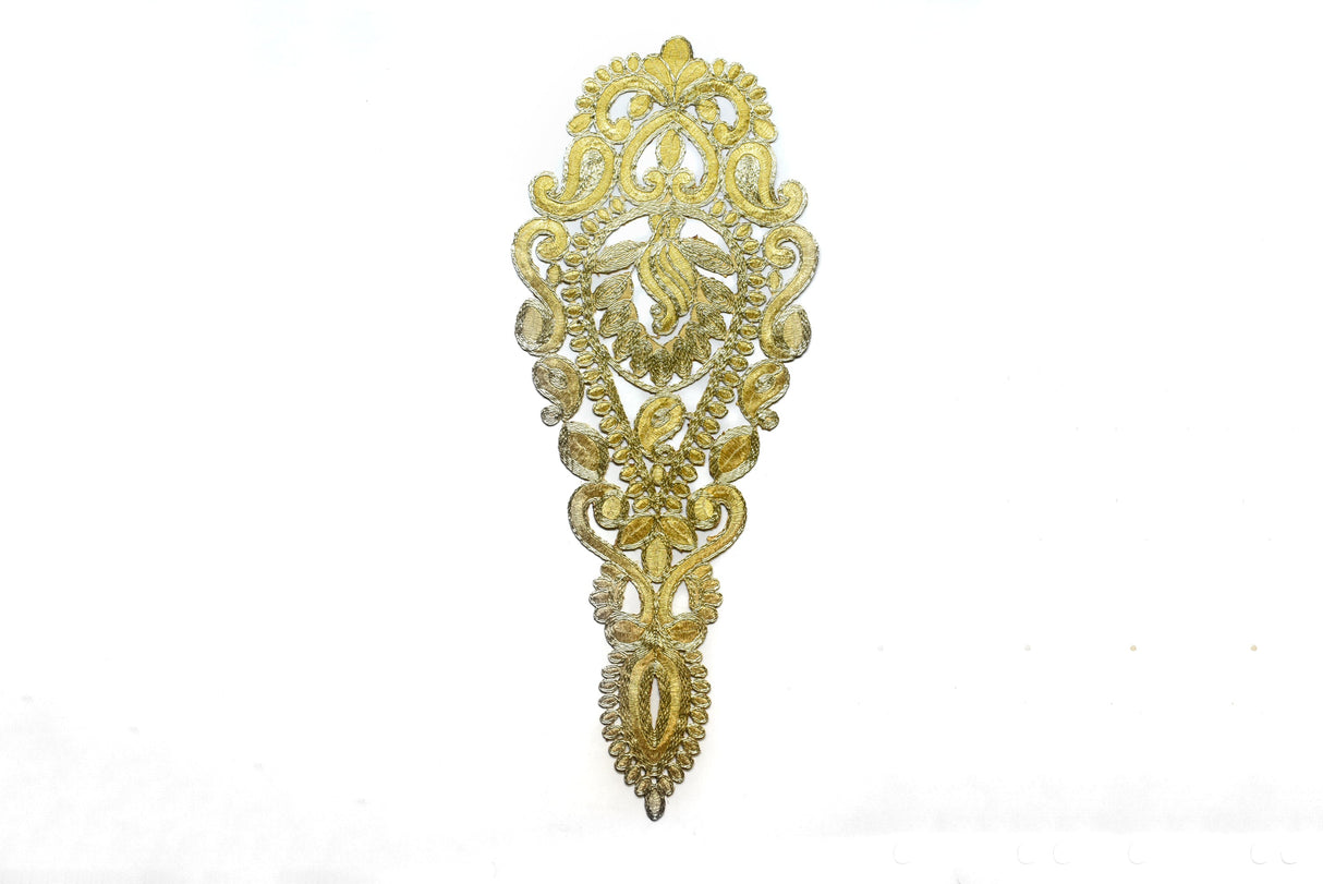 Embroidered Applique Metallic Gold 16 x 6.5