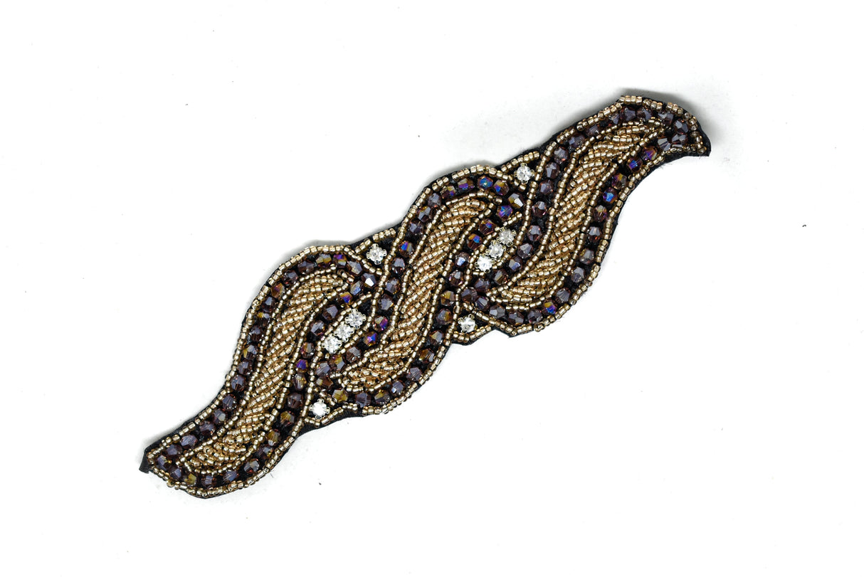 Rhinestone Beaded Applique Leaf 7 x 6