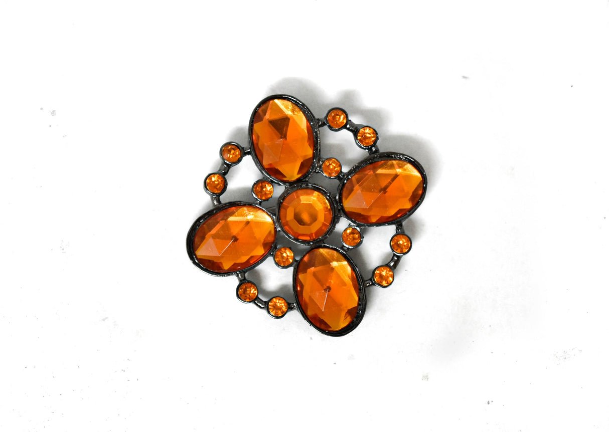 Rhinestone Flower Brooch Orange 1.60"