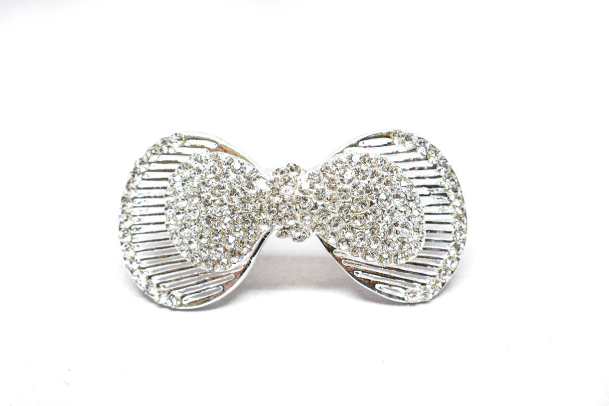 Rhinestone Bow Brooch Crystal 2.25" x 1.25"