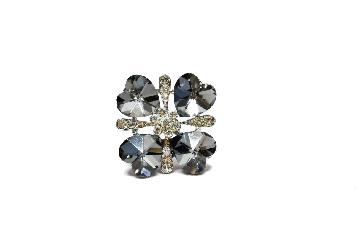 Rhinestone Clover Heart Brooch 1 Inch